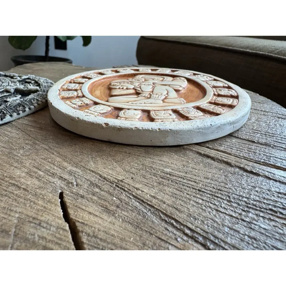 Aztec Mayan Calendar Plaque 7 In 6 In Wall Hanging Sandstone Set Of 2